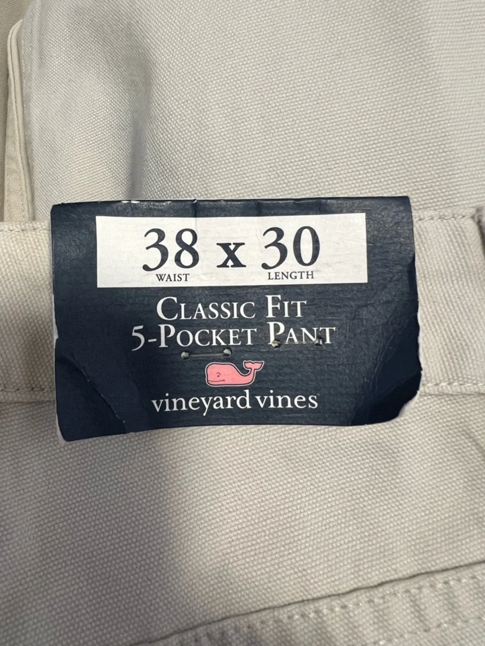 NWT Vineyard Vines Men’s Classic Fit 5 Pocket Canvas Pants Size 38 Color Cream